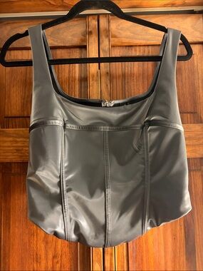 Windsor Faux Leather Blue Metallic Crop Top-Brand New!